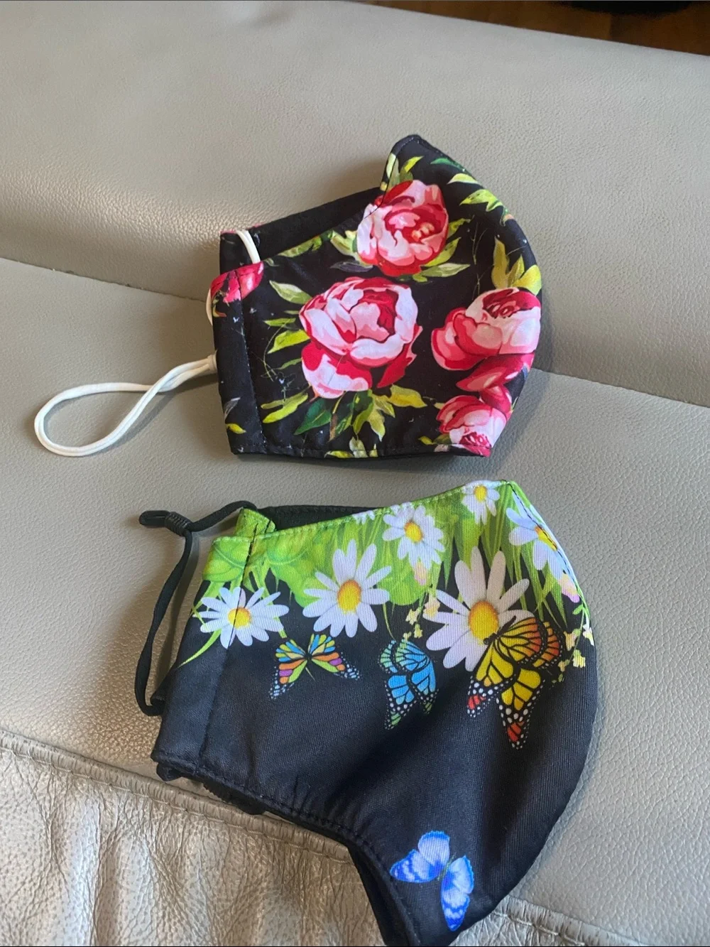 Floral & Butterfly Printed Cloth Face Masks - Black Background